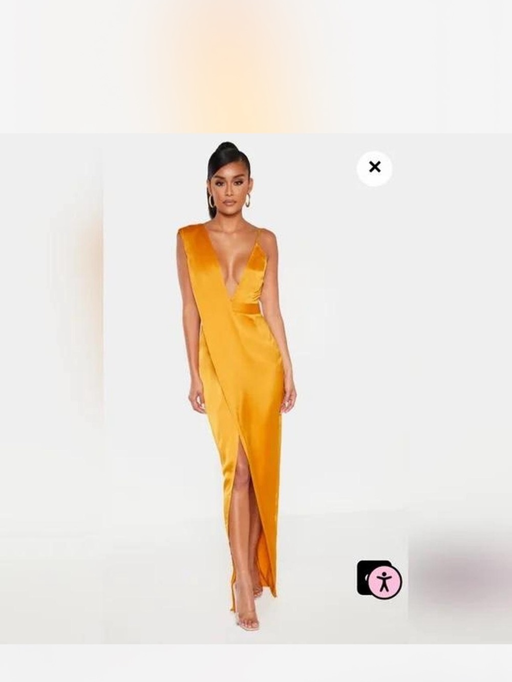 PrettyLittleThing Gold Satin Plunge Midi Dress